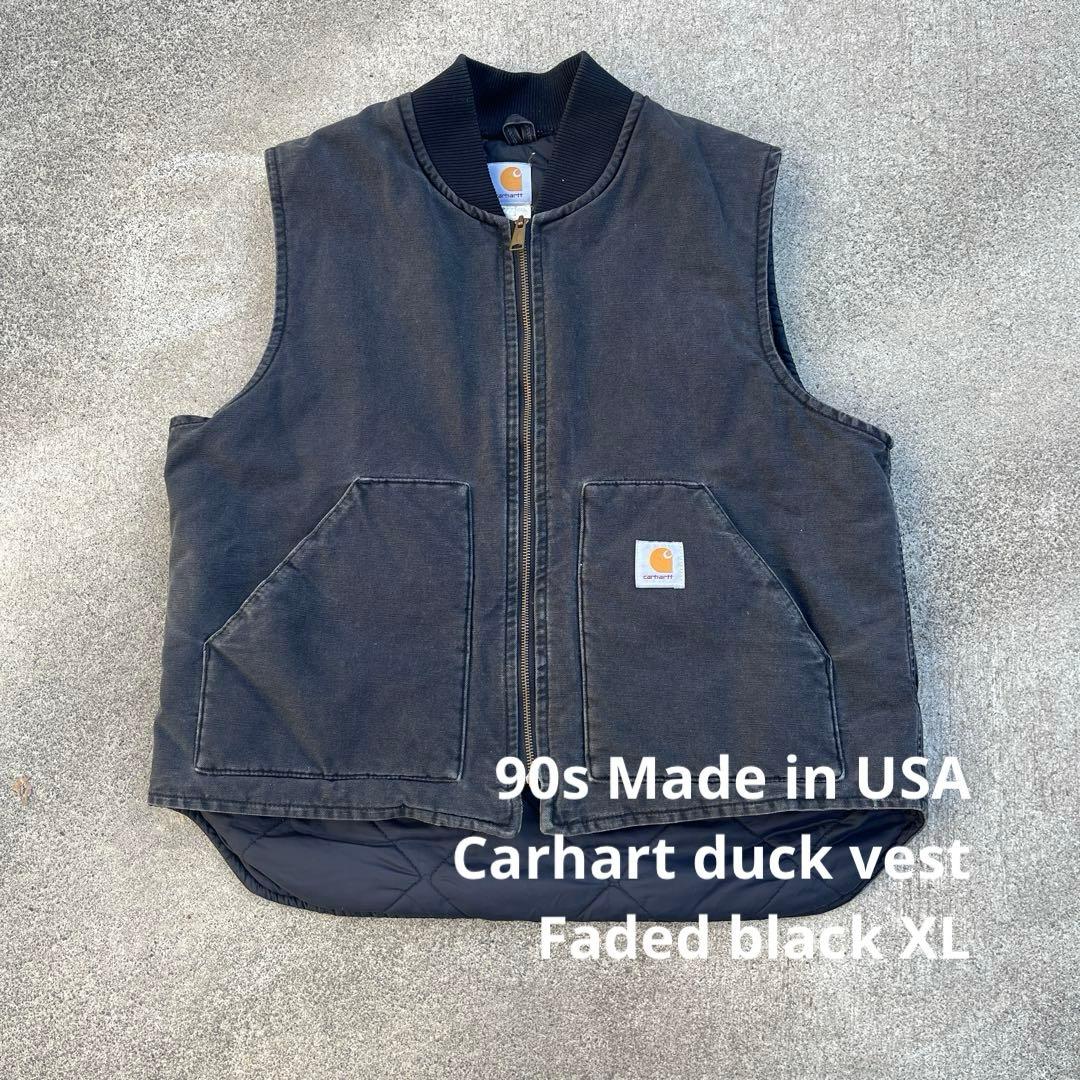 Carhart ダックベスト極上フェードブラック XL USA製
