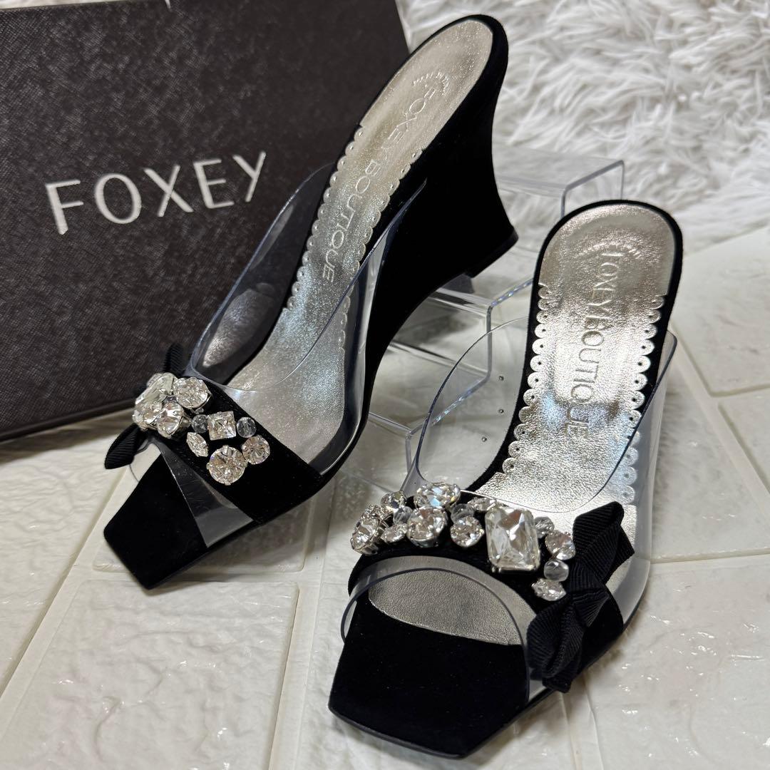 【未使用 】フォクシー ブティック サンダル ウェッジソール ビジュー スエード