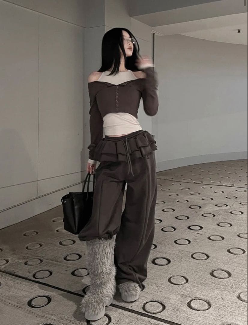 値下げ不可！ Darich ミックスファーロングブーツ GRY Lサイズ