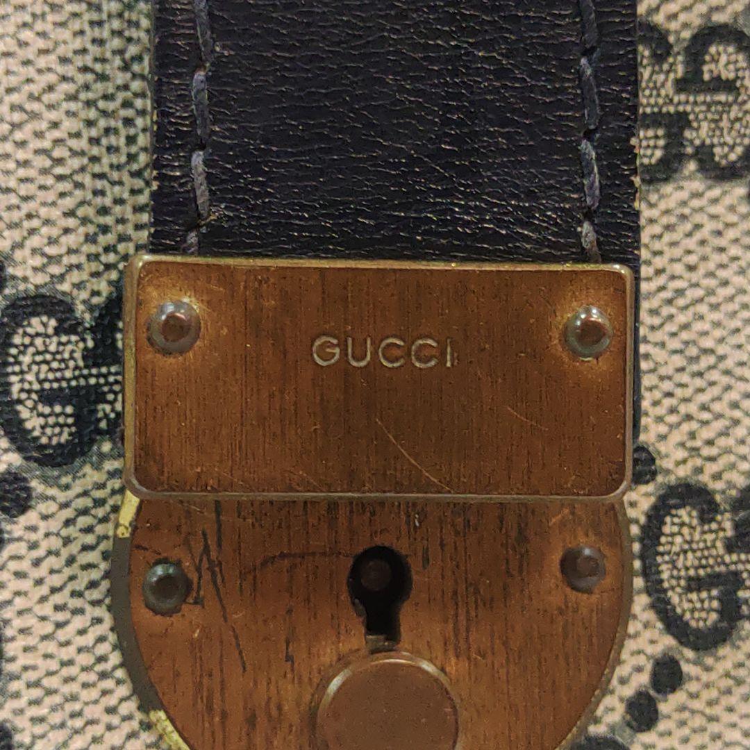 グッチ ボストンバッグ 旅行鞄 レザー×PVC A4可 GG柄 ネイビー 鍵付