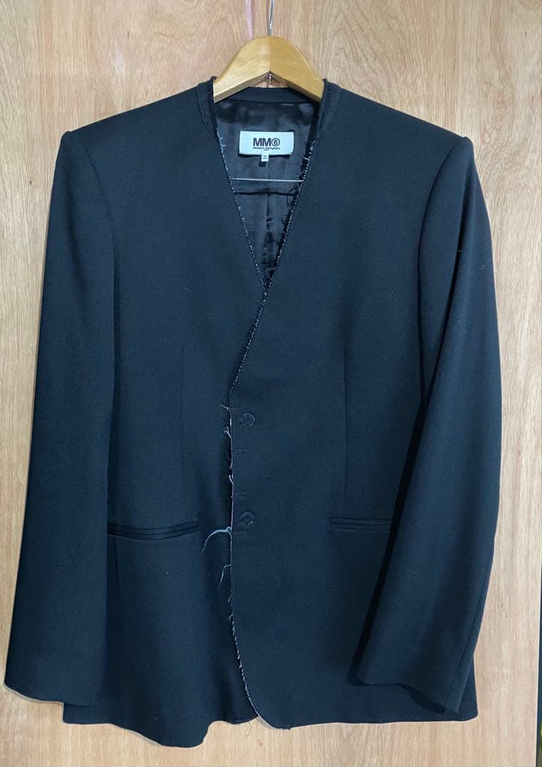 MM6 カットオフノーカラー テーラード ジャケット