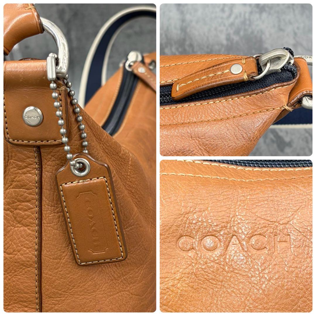 美品 コーチ ヘリテージ ショルダーバッグ 斜め掛け レザー メンズ 茶 ロゴ