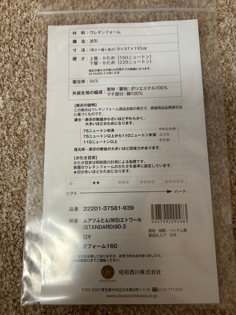 西川　ムアツ布団　三つ折りマットレス　シングル　2フォーム