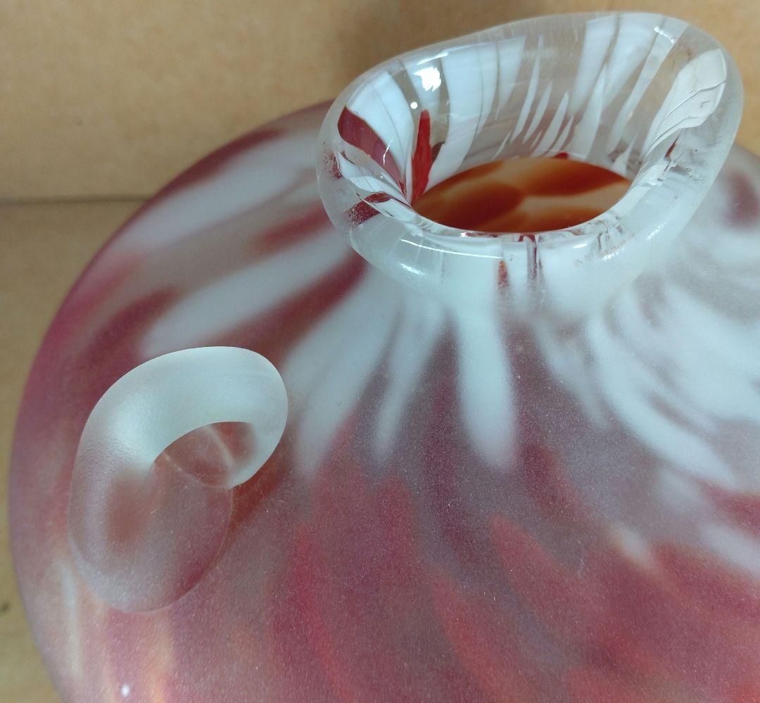 【本物保証】藤田喬平 手吹 花瓶(赤) 共箱 無傷 高さ約12㎝ ガラス芸術の雄