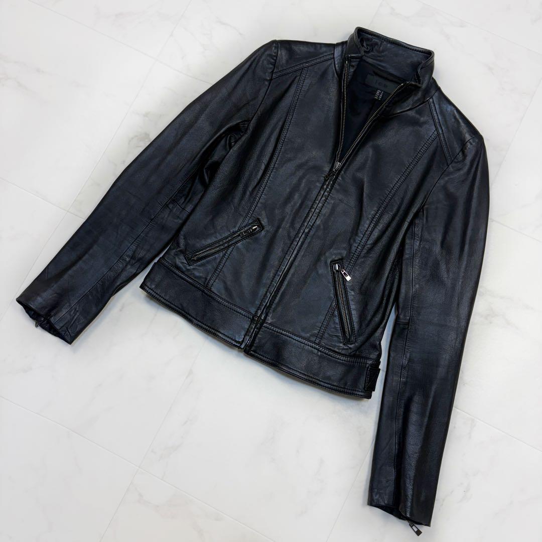 iCB シングル ライダース ジャケット　羊革 9 黒　スタンドカラー