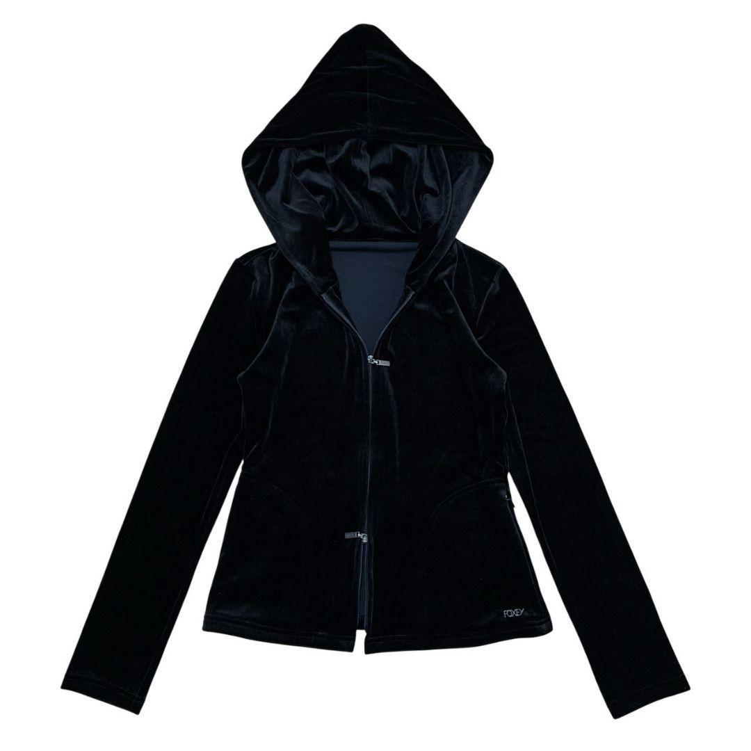 極美品✨FOXEY NEW YORK ベロア パーカー ロゴプレート 黒 38