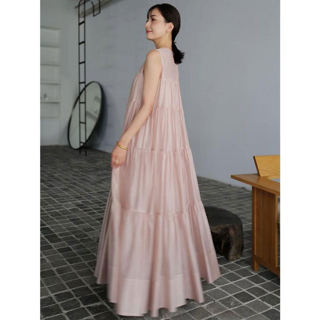 anuans Mサイズ テンセルリッチオーガンティアードワンピース ピンク