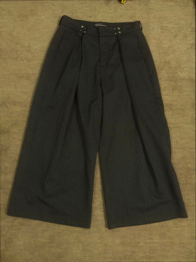 push push似のストライプ ワイドパンツ ブラック