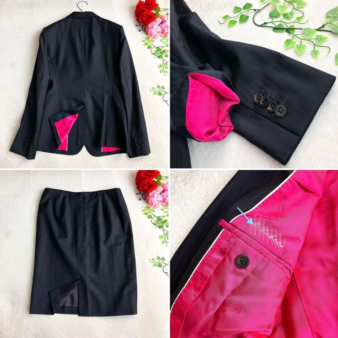 アクアスキュータム★シャドウストライプ スカートスーツ ロゴ総柄裏地 ウール