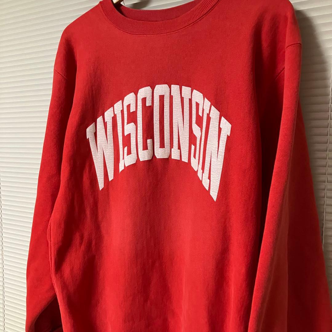 90s 刺繍タグ Champion リバースウィーブ WISCONSIN XL