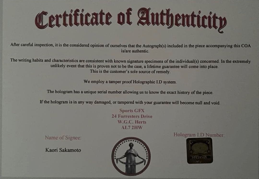 坂本花織 直筆サイン付き写真 女子フィギュアスケート 証明書付き 1枚⑥