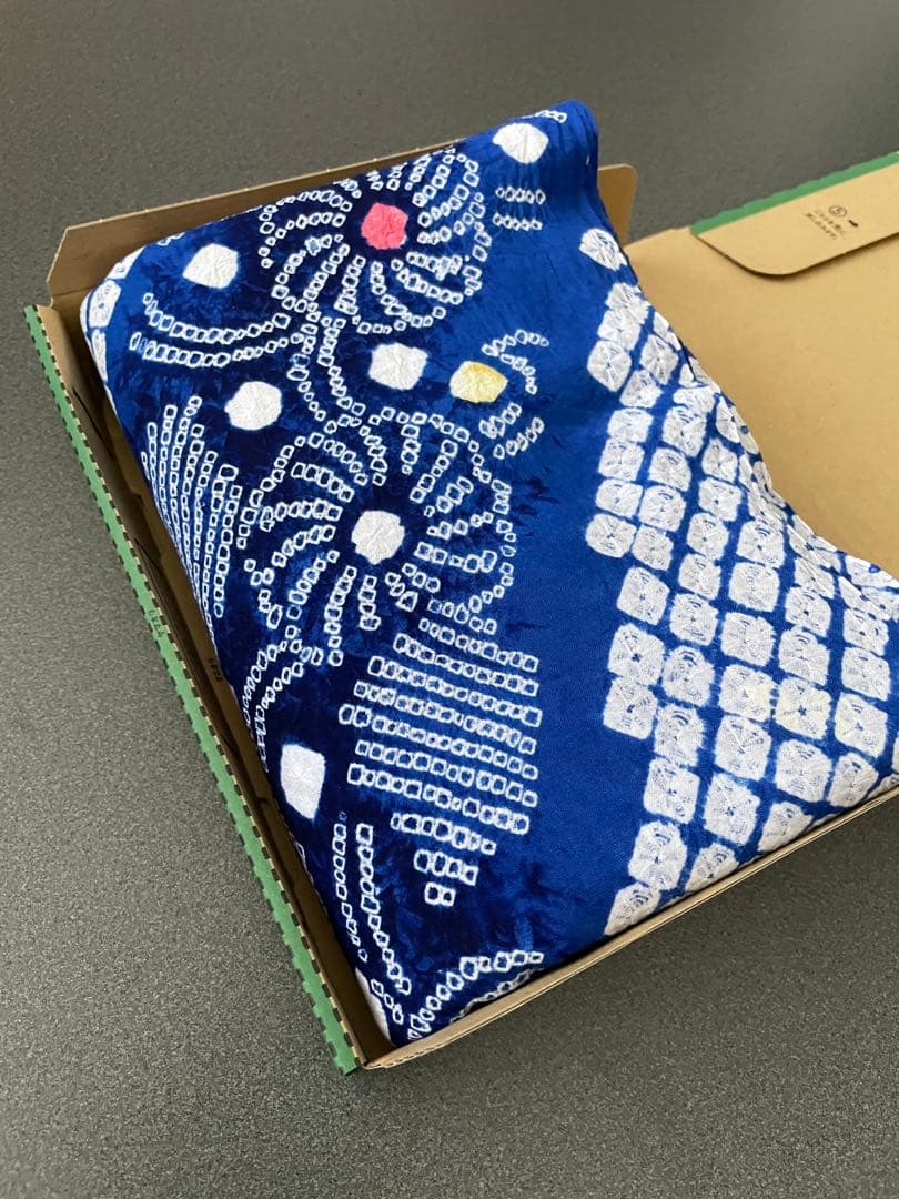 着物　浴衣　絞り生地　一反　ブルー系　ワンピース　トップス　ハンドメイド