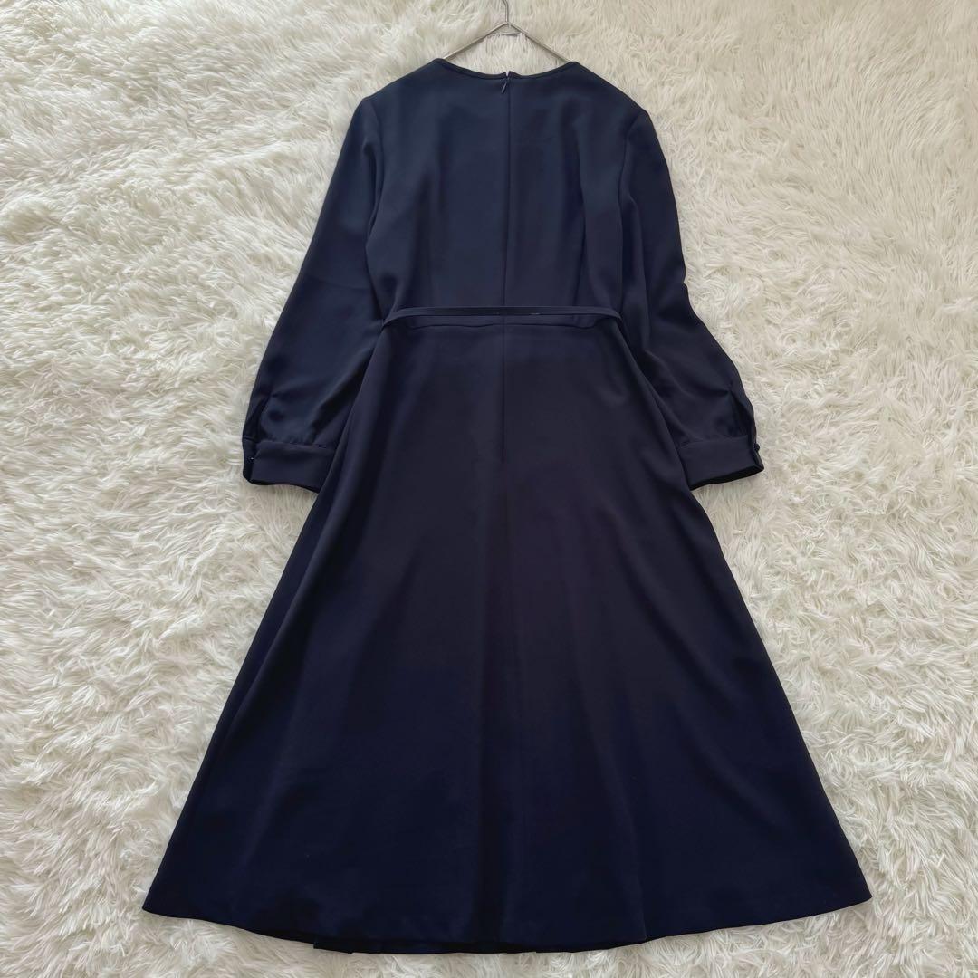 ストロベリーフィールズ ダブルプリーツワンピース ネイビー ベルト付 セレモニー