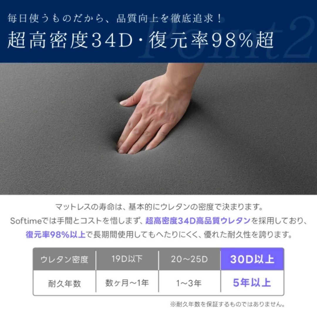 マットレス 高反発 超高密度 34D シングル 極厚10cm 2層 三つ折り