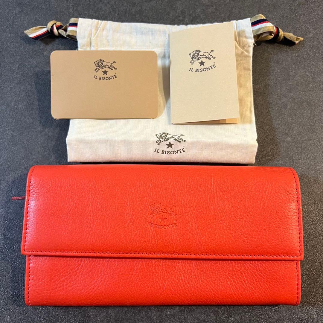 【未使用級】IL BISONTE　イルビゾンテ　長財布　オレンジ　レッド　レザー