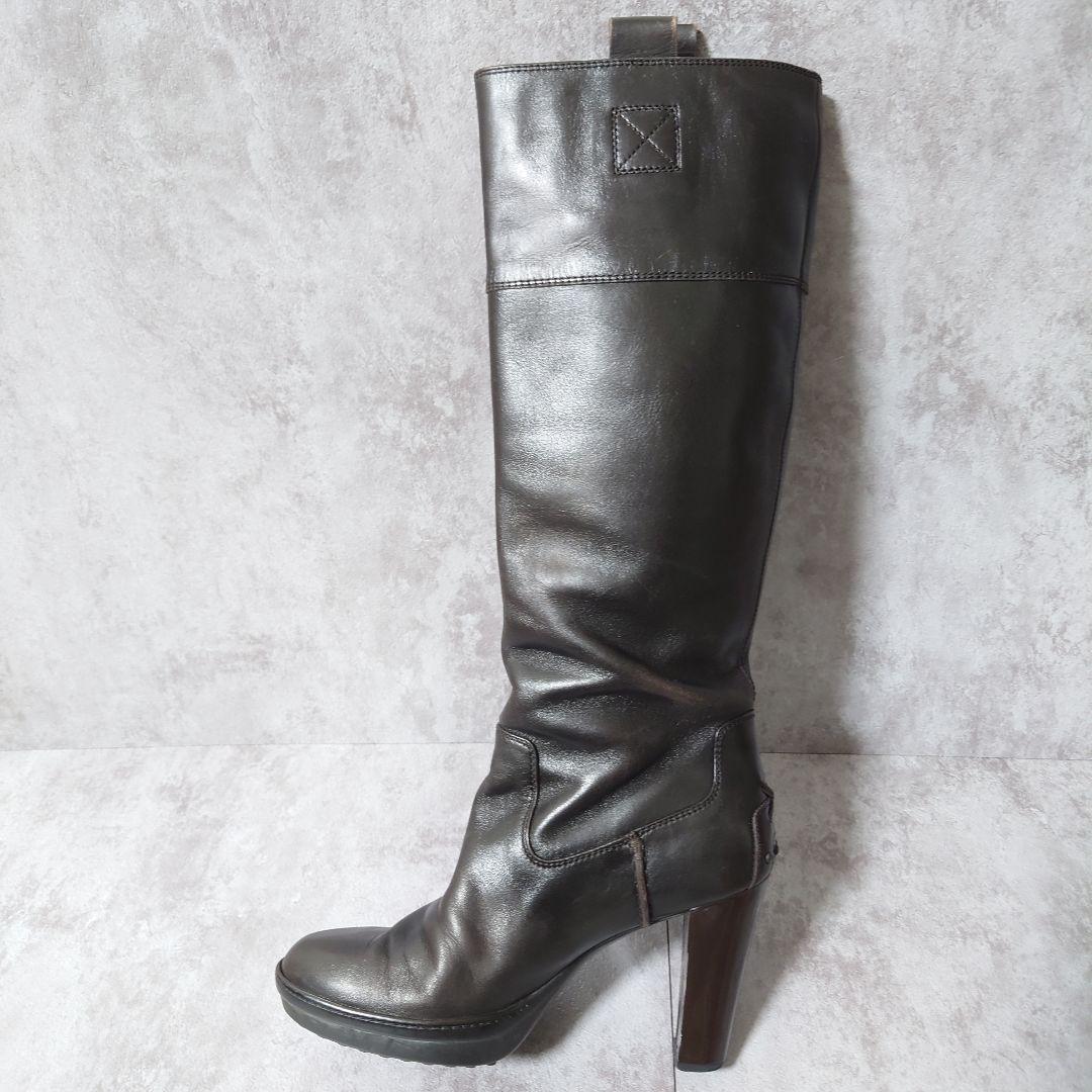 TOD’S トッズ ロングブーツ レザー ダークブラウン 37 1/2 美脚