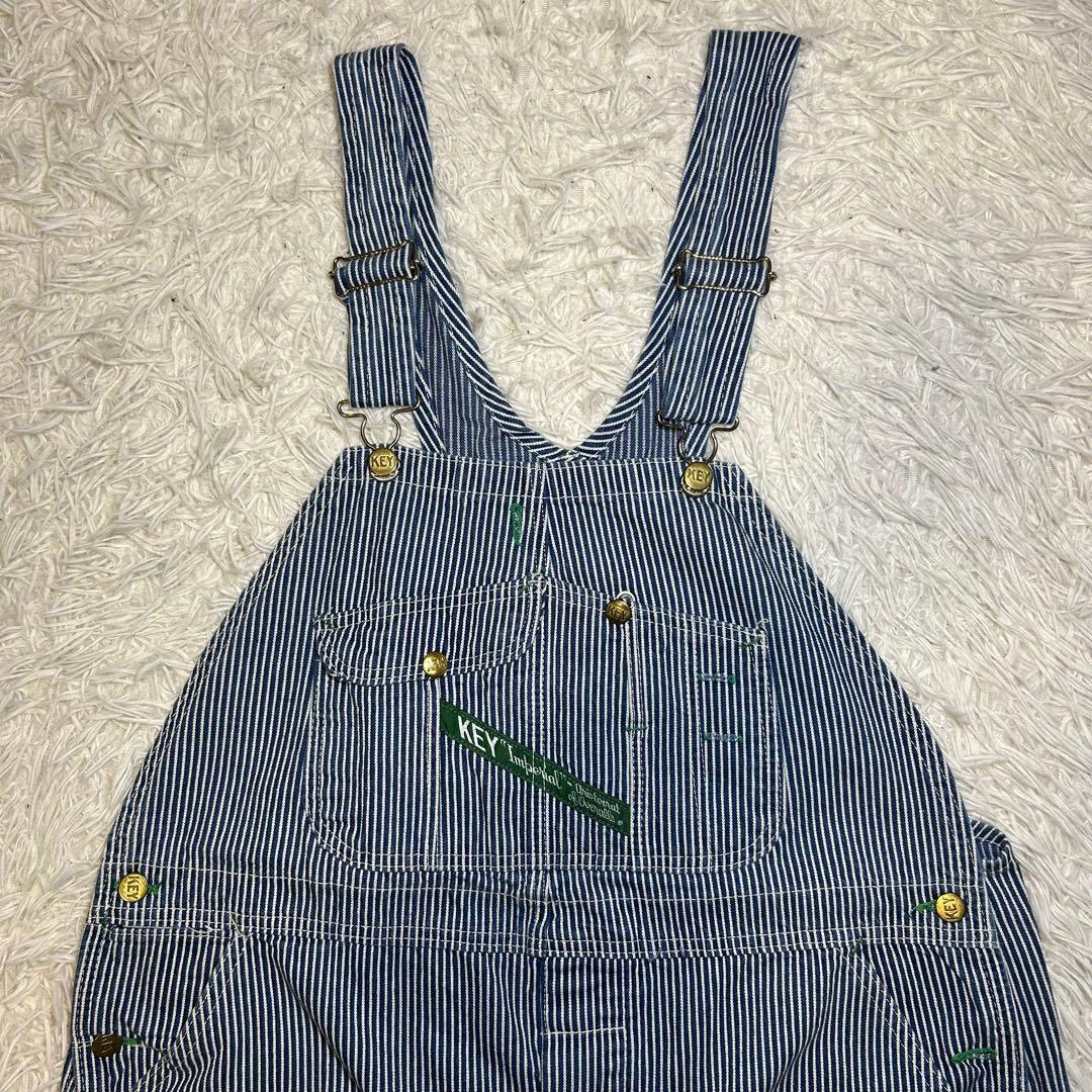 KEY オーバーオール　ヒッコリー 大きめ w42 サロペット　オールインワン