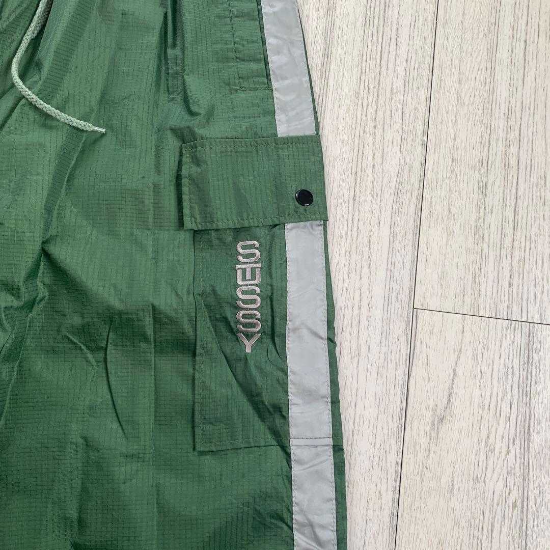 90s ステューシー　ナイロンパンツ　グリーン　紺タグ