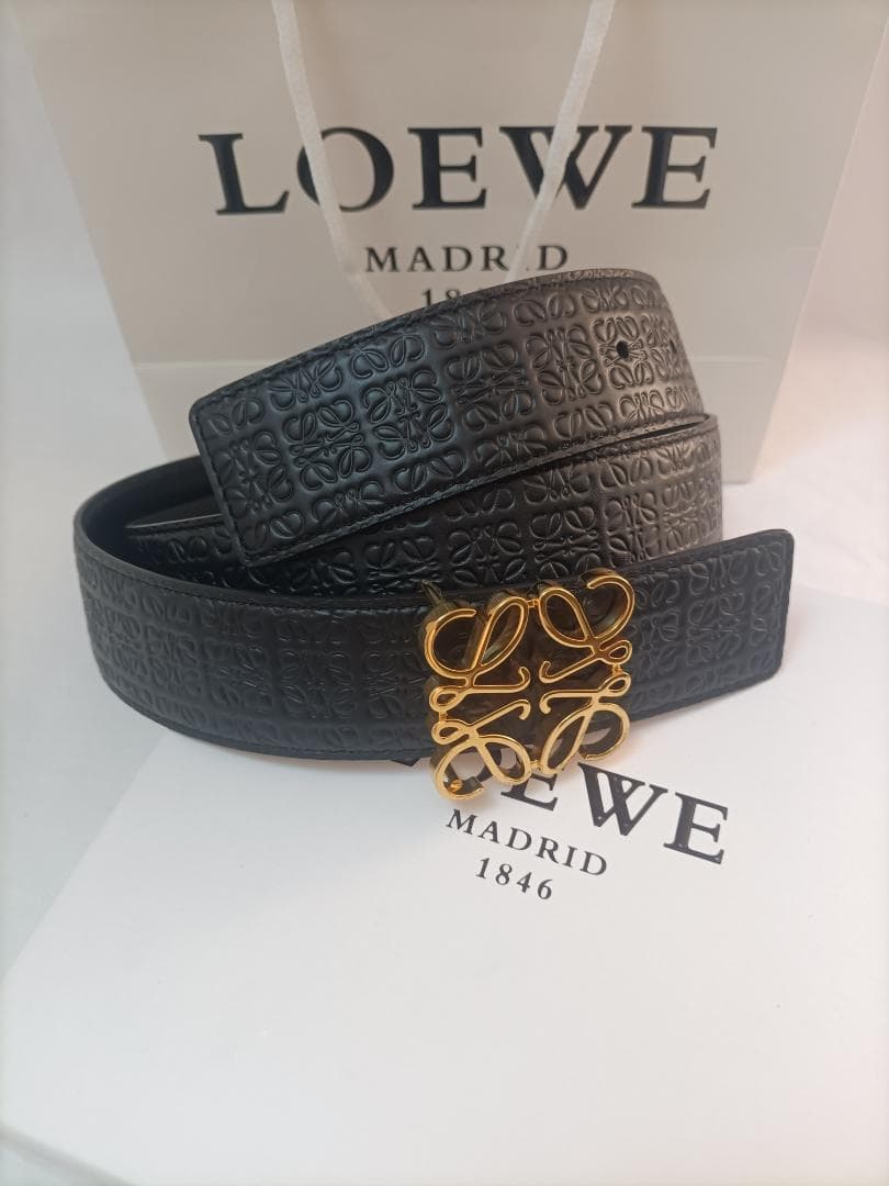 ブラック/ゴールドロゴ✧ロエベ ベルト メンズ✧LOEWE アクセサリー 黒