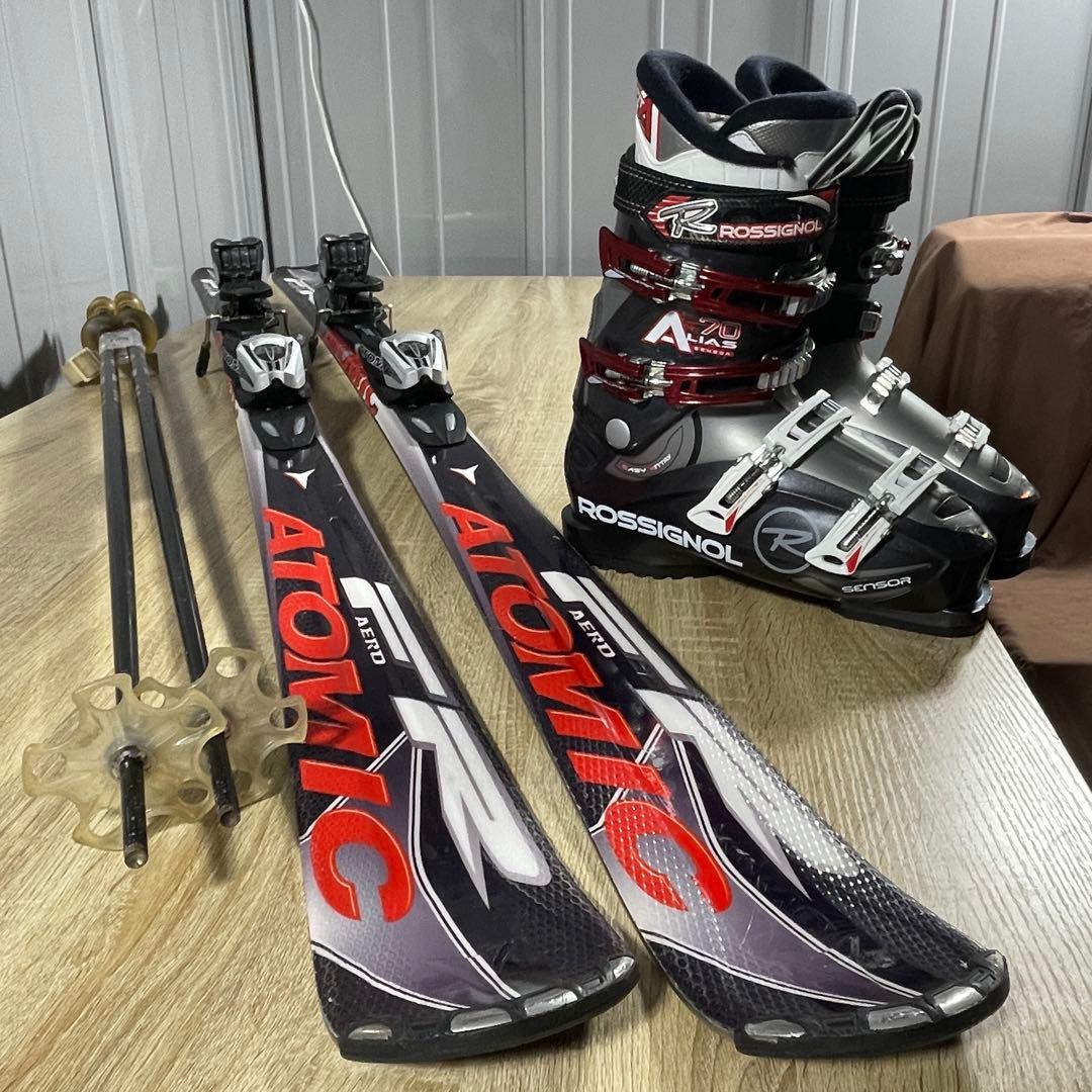 ATOMIC159cm ROSSIGNOL25.5cmストック付きスキーセット