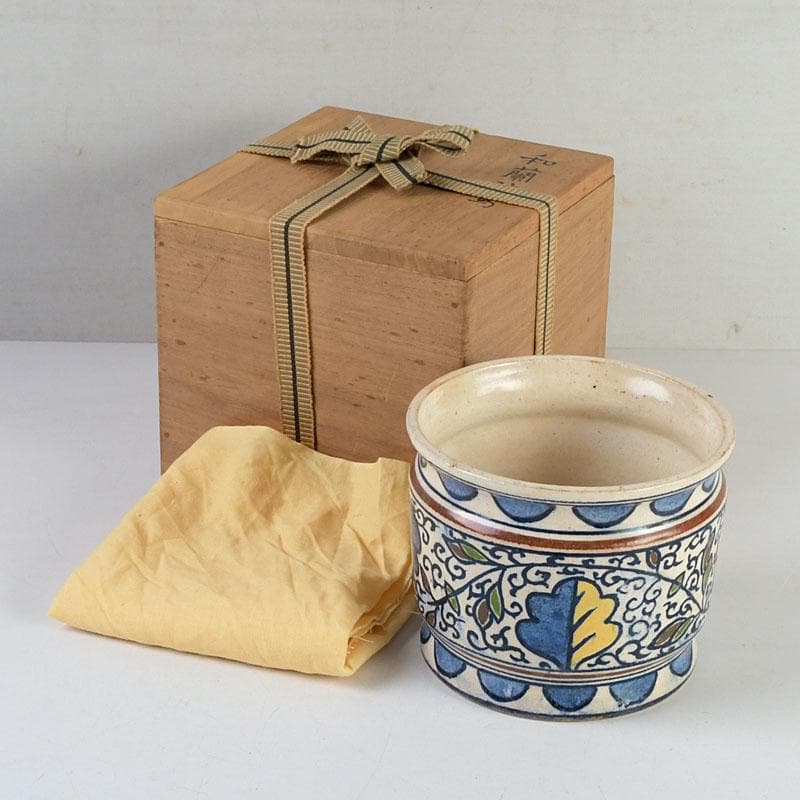 茶道具　膳所焼　陽炎園造　淡海ぜぜ　和蘭陀蔦文　火入　共箱　V　9416