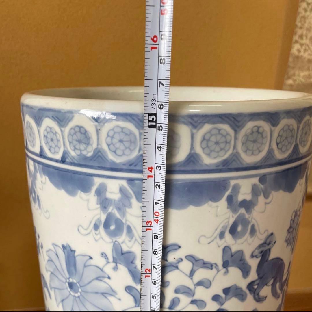 【昭和レトロ】陶器 傘立て 高さ約46㎝ レトロ 花模様 置物 花瓶 ビンテージ