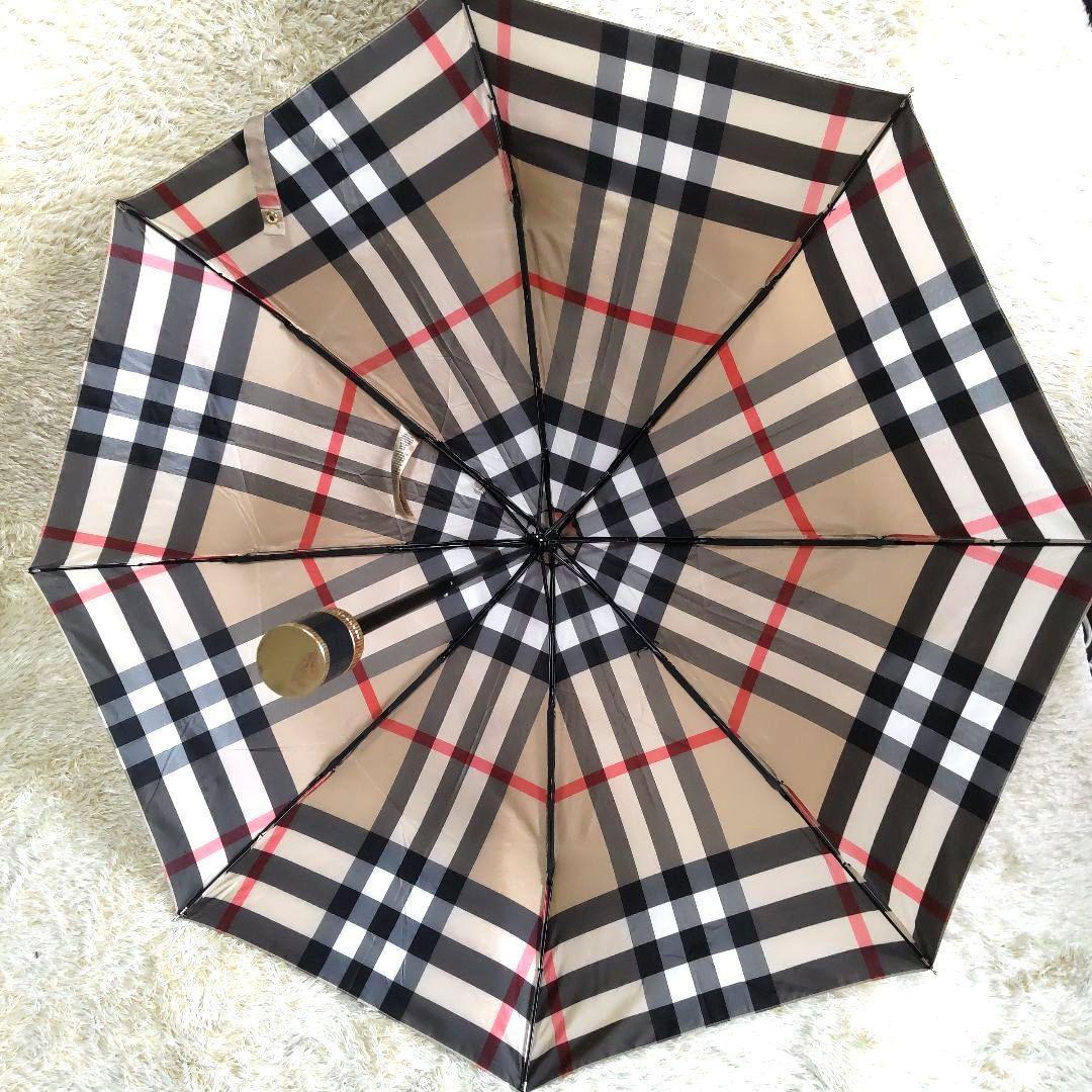 【美品】 BURBERRY バーバリー ノバチェック 折り畳み傘 大きめ 袋付き