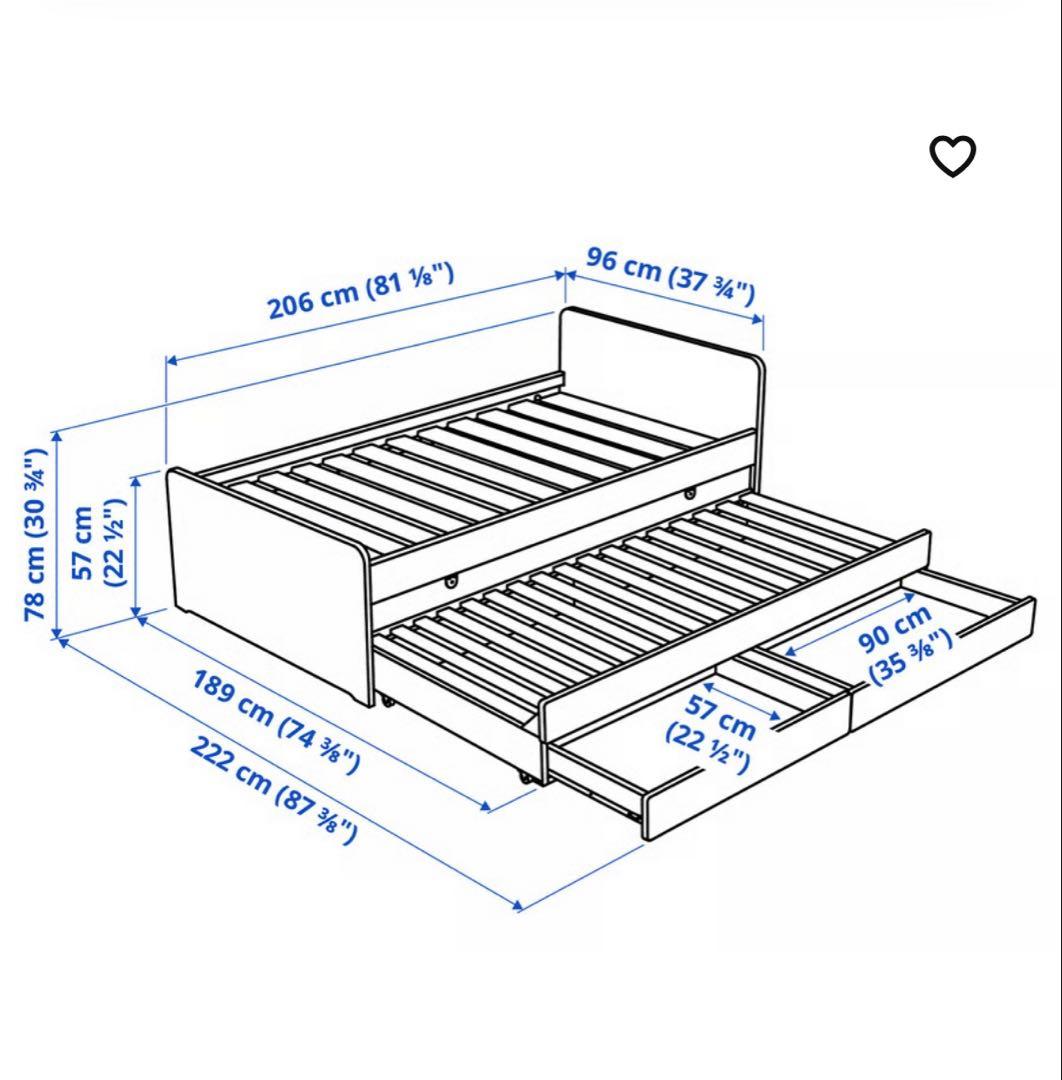 IKEA SLÄKT ベッドフレーム ホワイト 90x200 【マットレス付き】