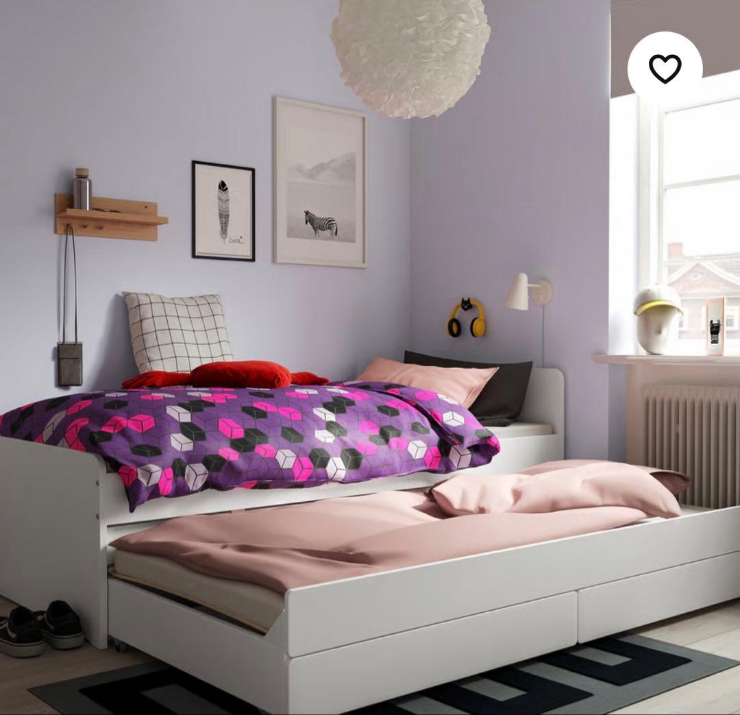 IKEA SLÄKT ベッドフレーム ホワイト 90x200 【マットレス付き】