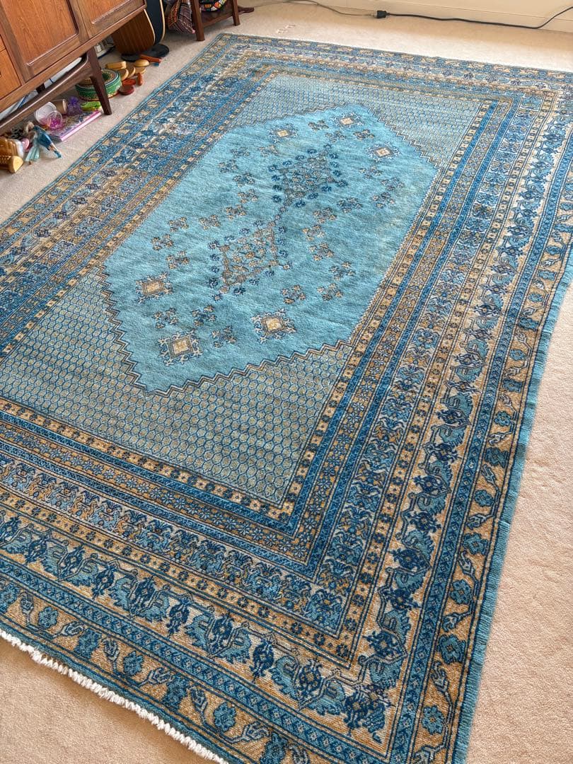 Sawachi モロッコ産 手織り絨毯 大判 3mx2m ラグ ターコイズ