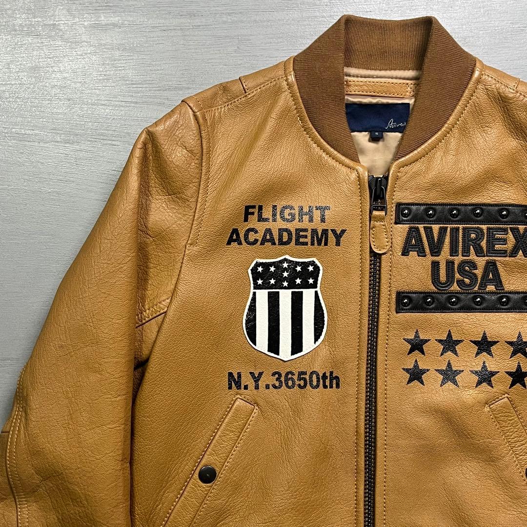 AVIREX レザージャケット　スタジャン　やぎ革　オールレザー　スタッズ　S
