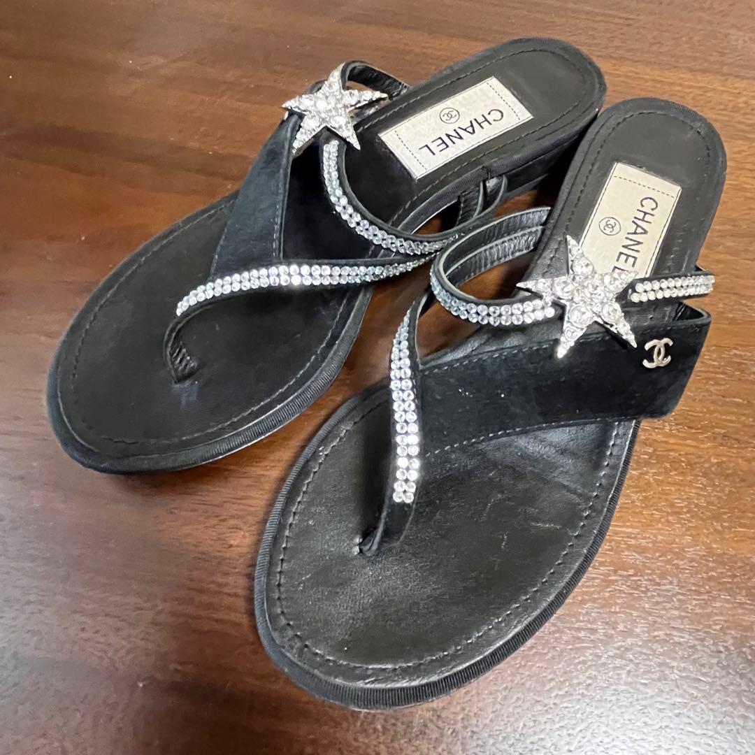 CHANEL シャネル コメット ラインストーン サンダル ミュール 37C