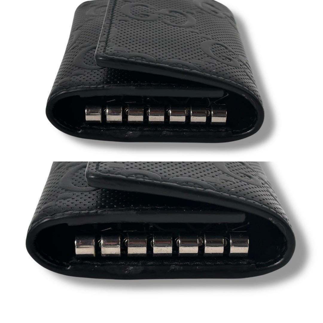 【極美品】GUCCI グッチ　GG柄　レザー　 6連 キーケース キーリング 黒