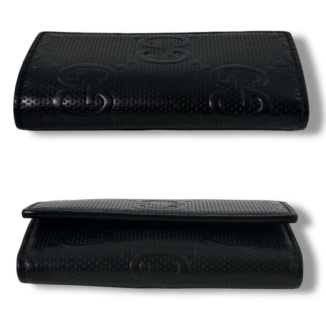 【極美品】GUCCI グッチ　GG柄　レザー　 6連 キーケース キーリング 黒