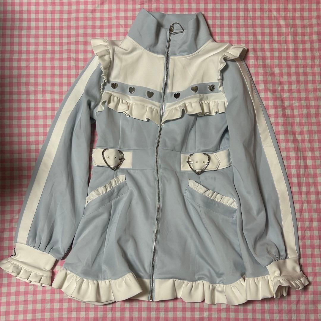 DearMyLove フリルたっぷりメイドジャージワンピース セット サックス