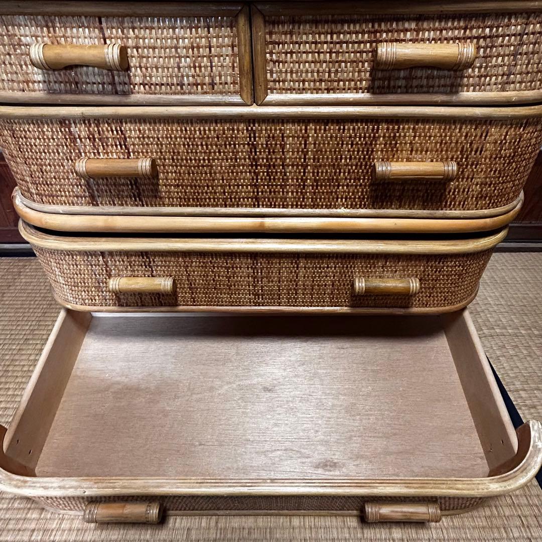 ラタン籐チェスト 家具 4段 タンス　レトロ アンティーク
