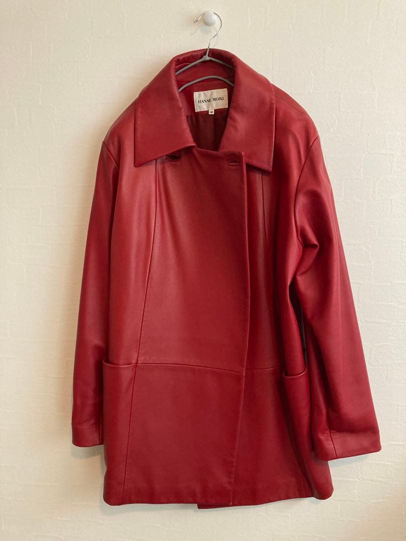 【美品】HANAE MORI ハナエモリ　赤 羊革　ジャケット　38サイズ大きめ