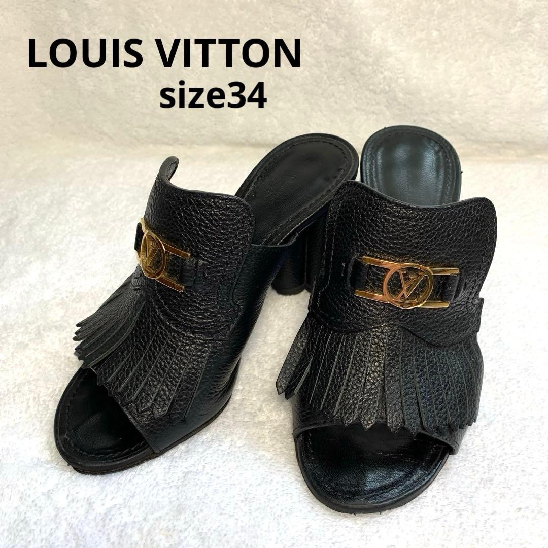ルイヴィトン　インディアナミュール　サンダル　黒　レザー　変形ヒール　34