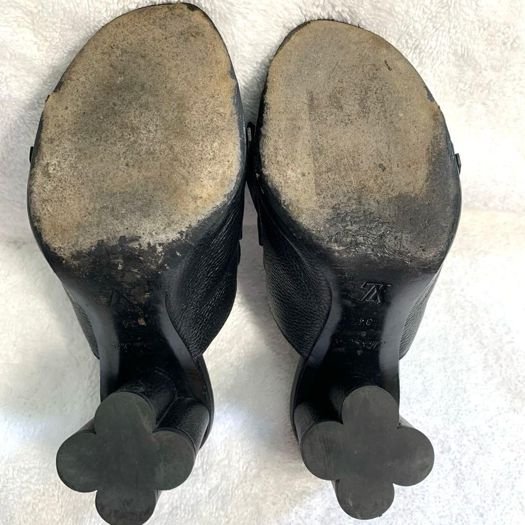 ルイヴィトン　インディアナミュール　サンダル　黒　レザー　変形ヒール　34