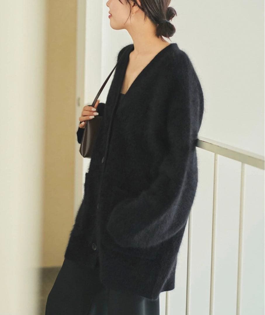 Plage Fur Midiカーディガン黒ファートップス ブラック
