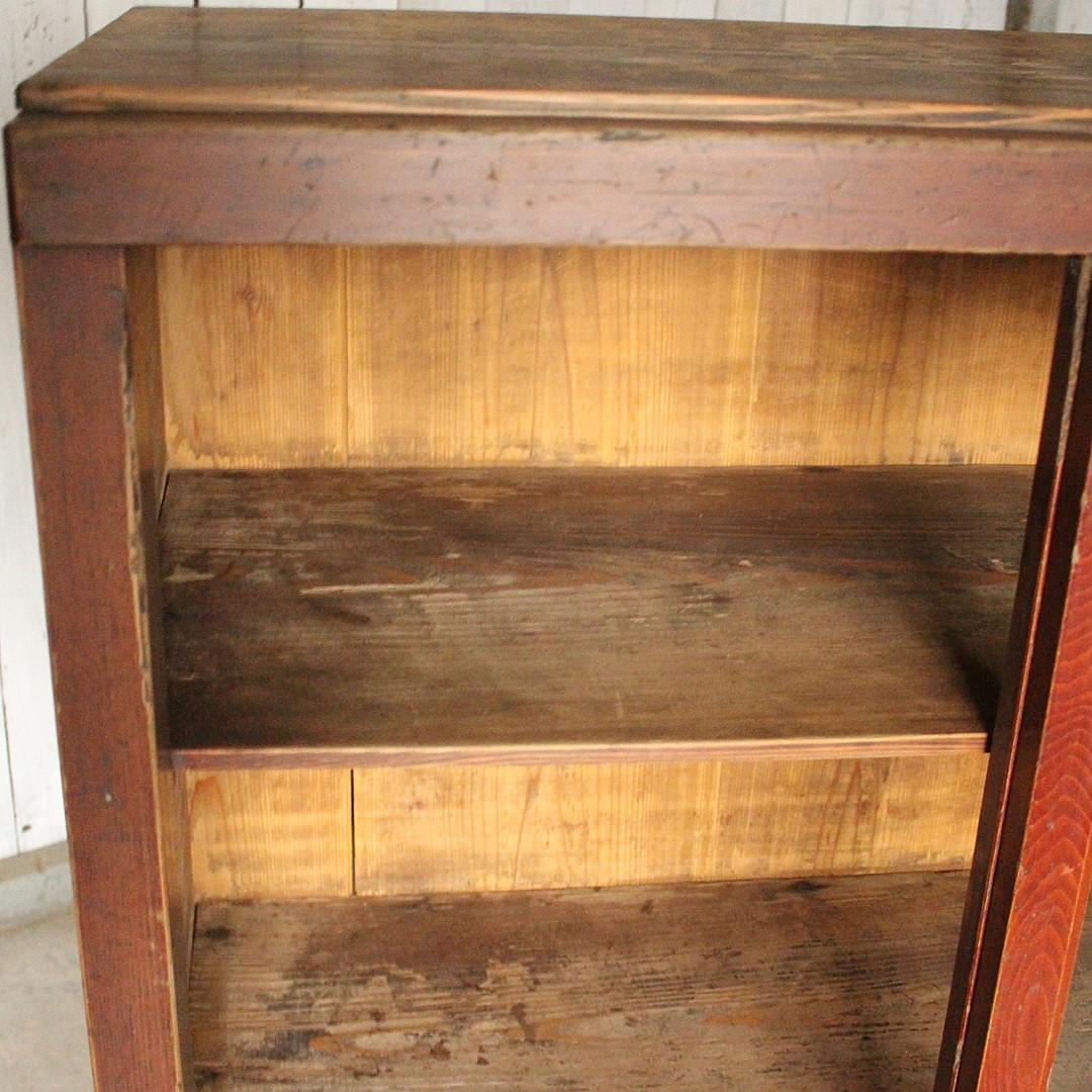 古く味のあるガラス戸棚　木製引き出し　食器棚　水屋　カウンター　古家具
