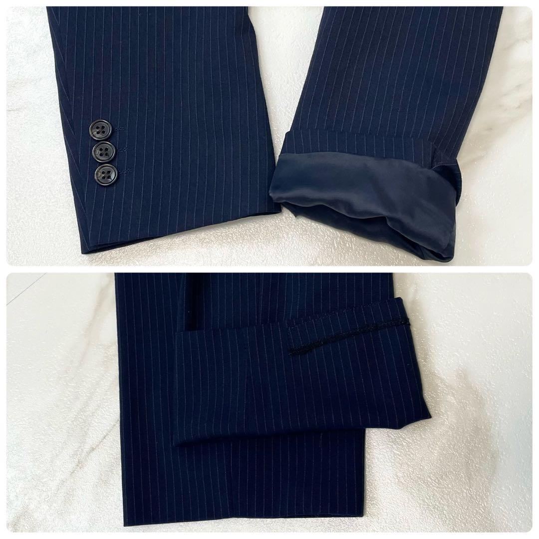 【美品】ビームスハート スーツ セットアップ ネイビー ストライプ 洗える 48