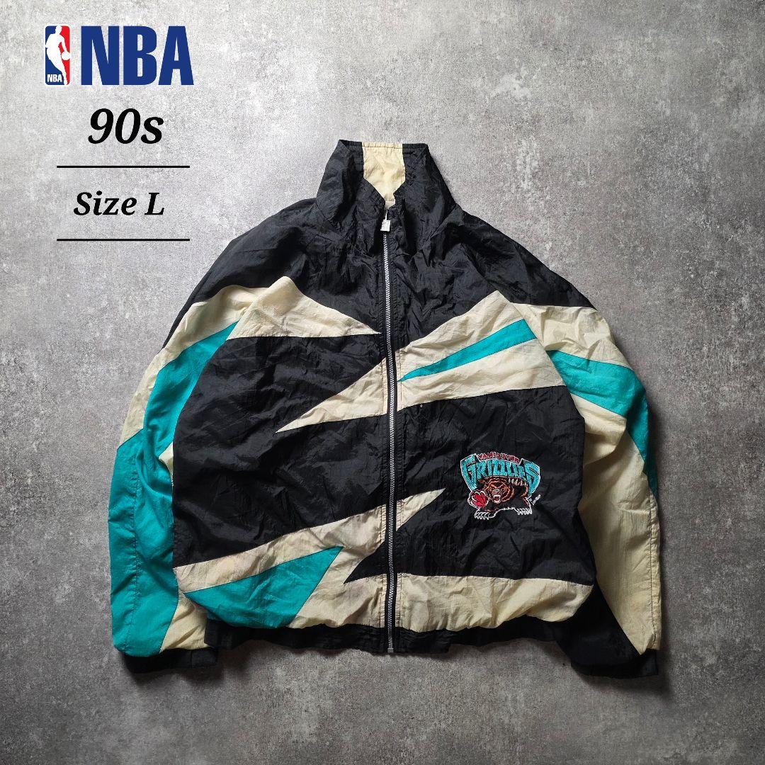 入手困難90sNBAバンクーバーグリズリーズナイロンジャケット刺繍ロゴ短丈バスケ
