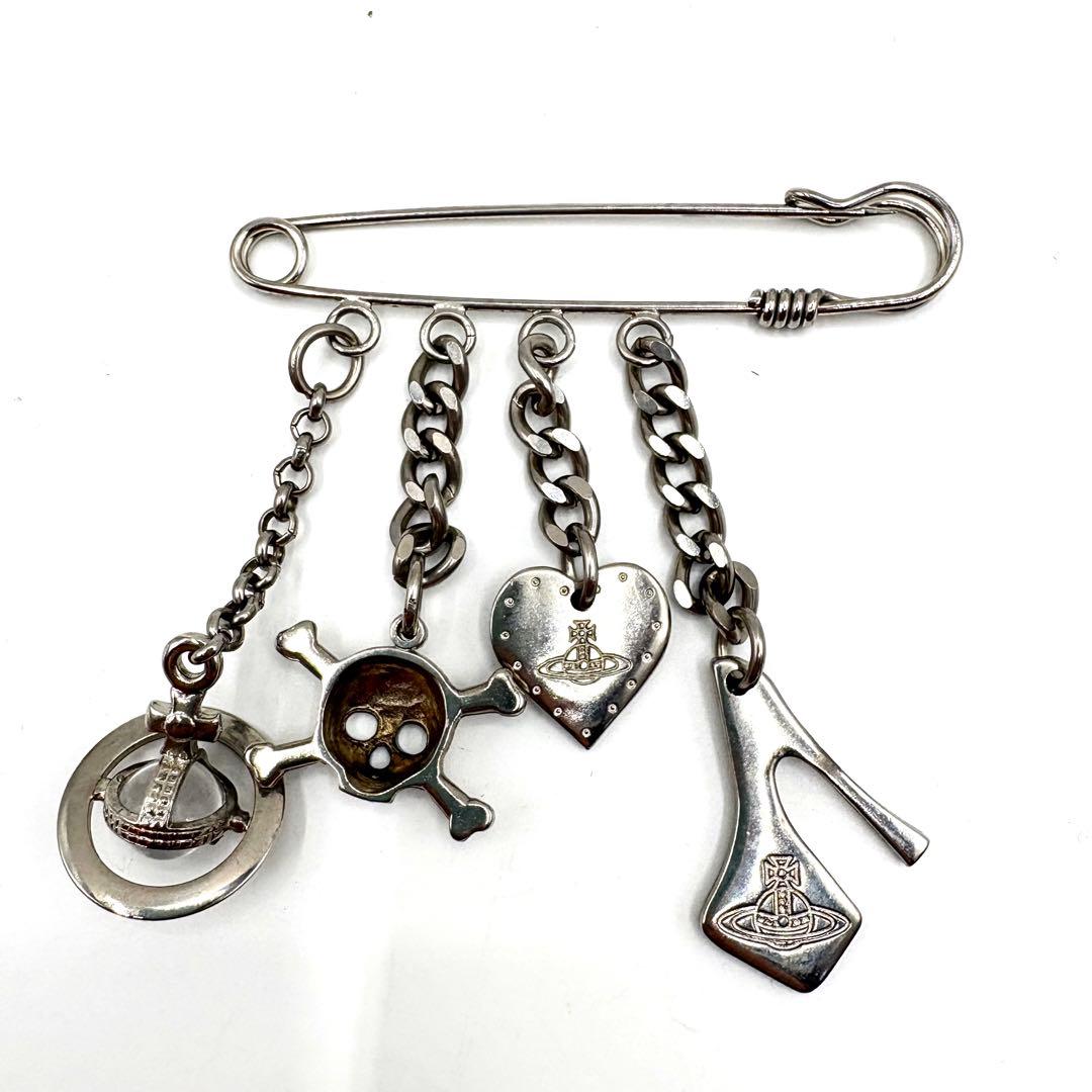 ヴィヴィアン ウエストウッド シルバーブローチ 安全ピン オーブ スカル ハート