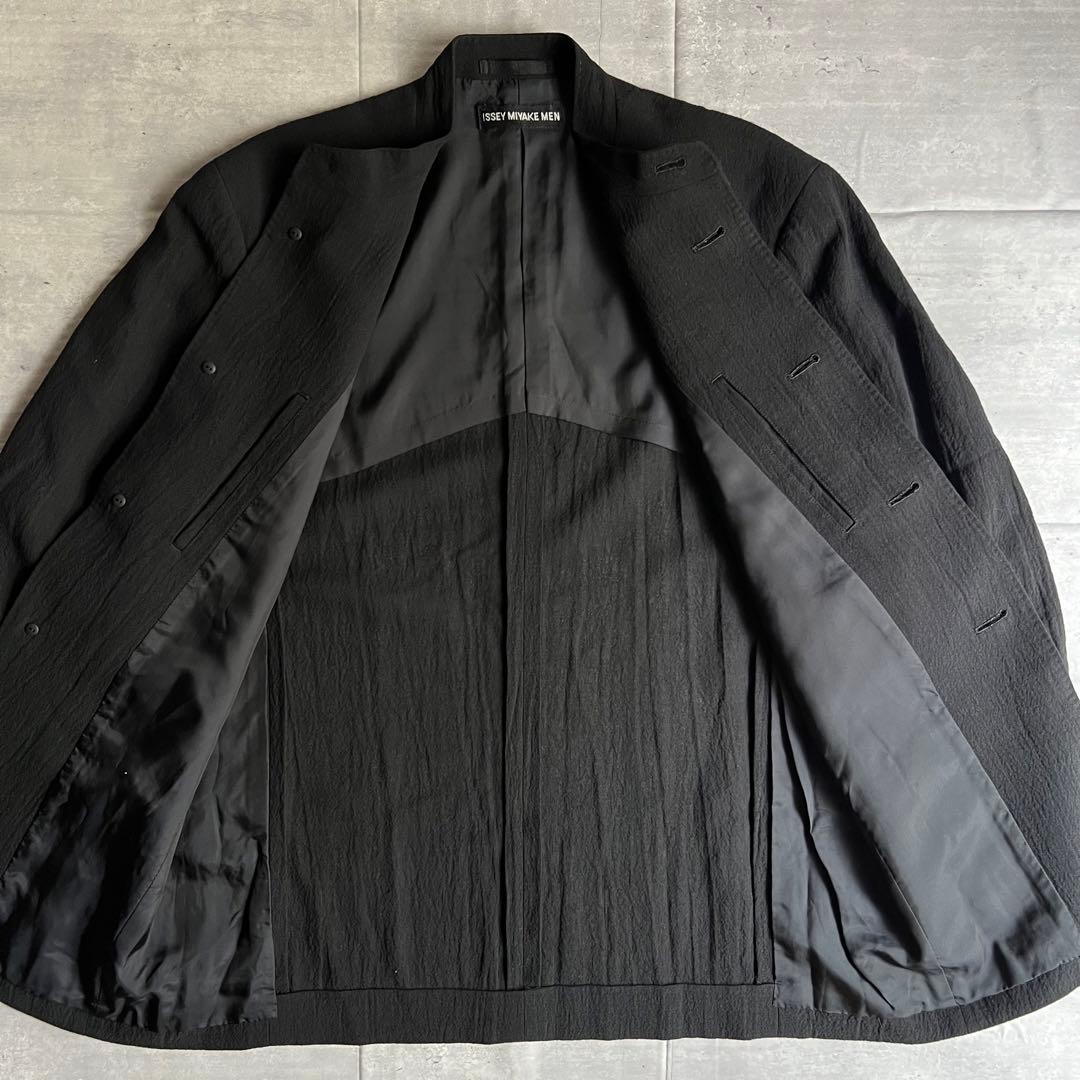 イッセイミヤケメン　リネン×ウール　シワ加工　マオカラー　ジャケット　Mサイズ