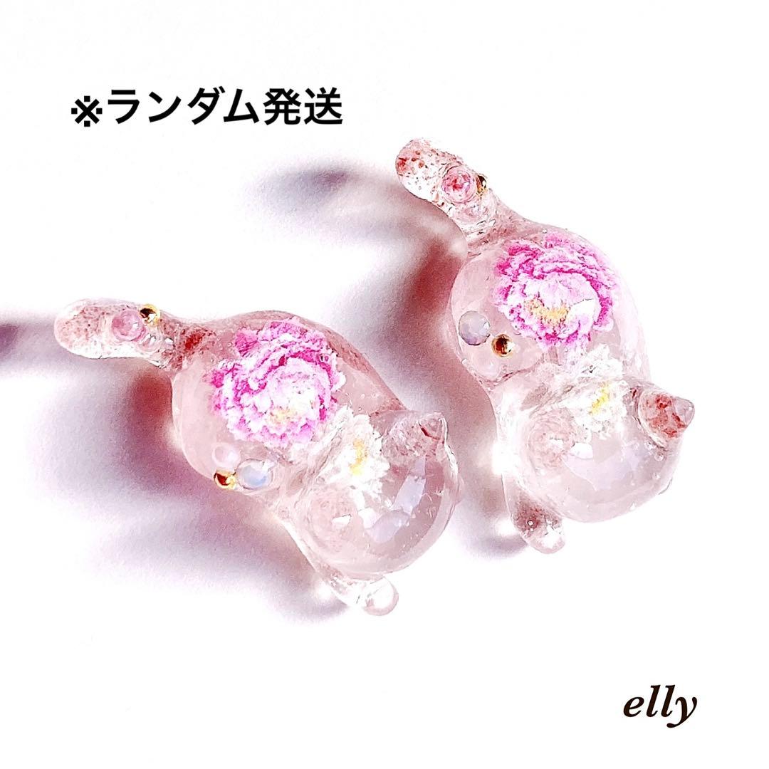 【りょうこ様】1166.天然石　椿　ジャンピング猫　レジン　チャーム