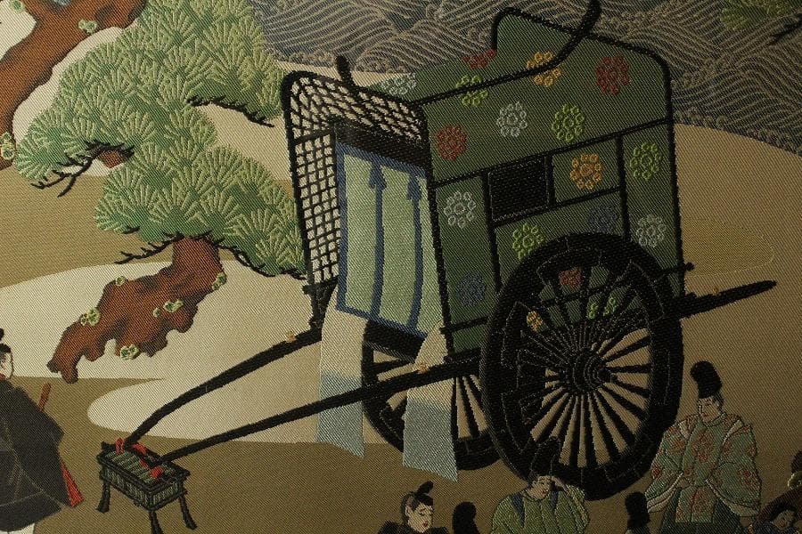 京都 西陣 川島織物 刺繍裂源氏絵 額装 美品 呉服屋蔵(K-LC938)