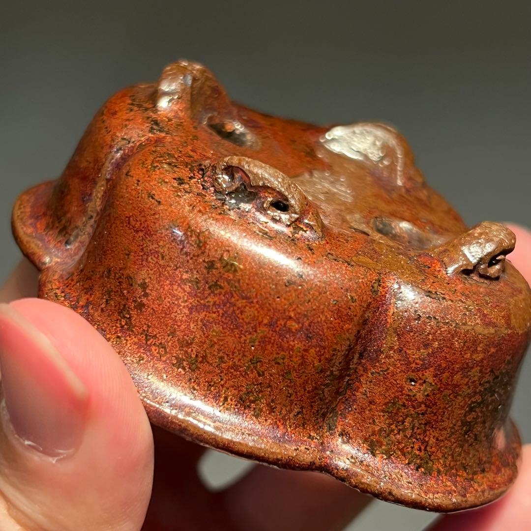 801.夢陶 赤鉄釉雲足木瓜 盆栽鉢 植木鉢 7.8*6.3*3cm