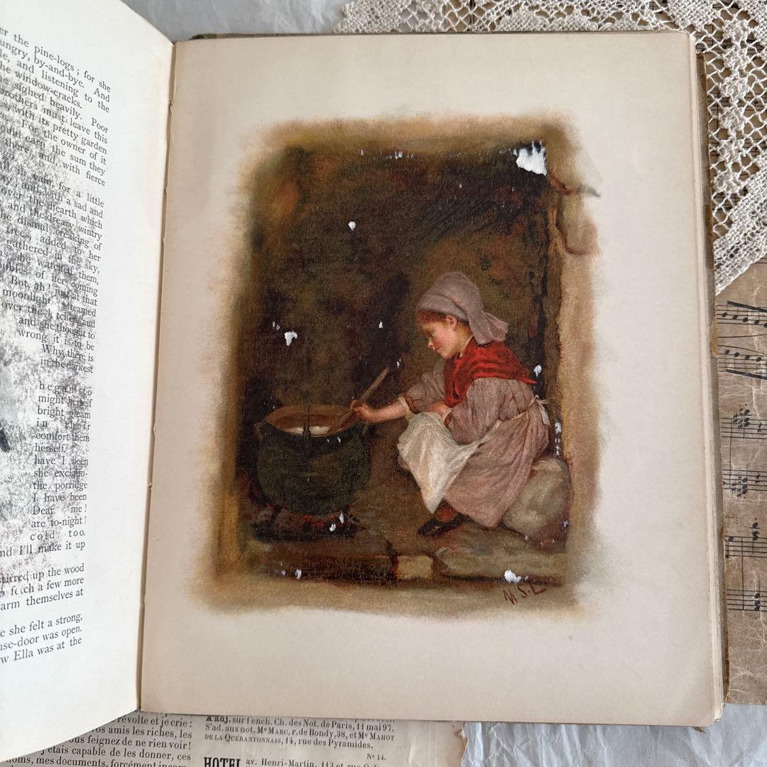 稀少1882年アンティーク美しい絵本クロモリトグラフ洋書ジャンクジャーナル古書