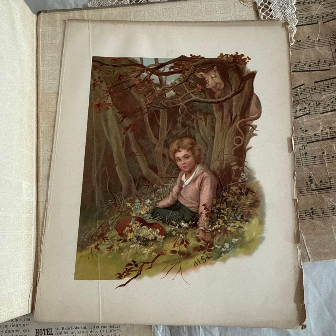 稀少1882年アンティーク美しい絵本クロモリトグラフ洋書ジャンクジャーナル古書